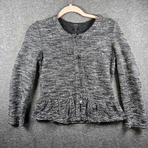 J.‎ Crew Women XS Black And Gray/Grey Peplum Boucle Tweed Double Zipper Jacket